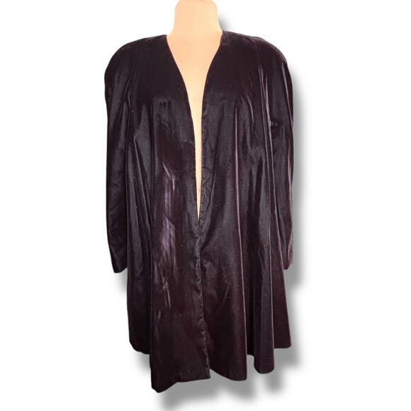 Vintage 90s CDC Evening Black Velvet Coat Open Front Made in USA Size 6 Evening - Picture 1 of 11